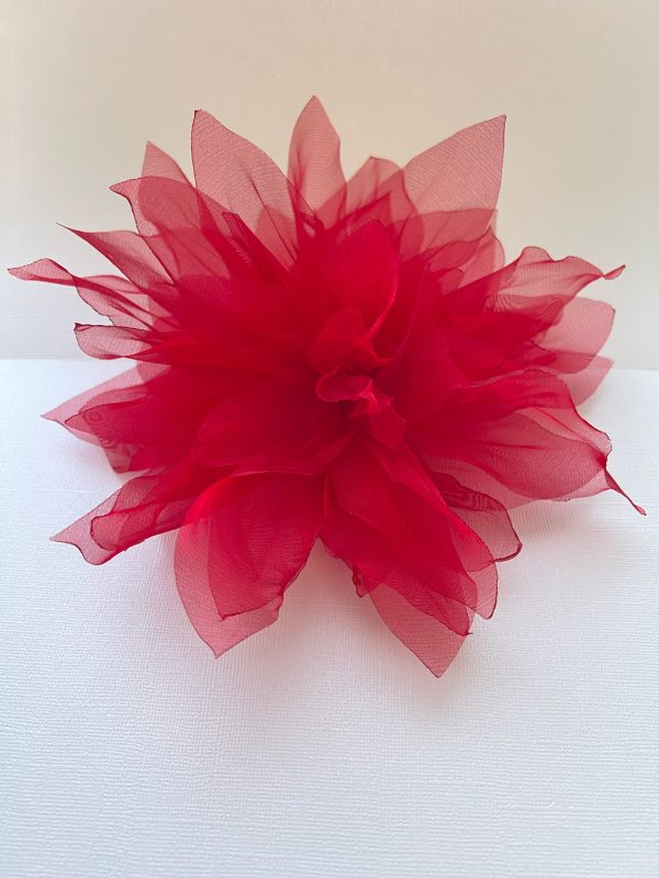 Handmade fabric red flower brooch pin