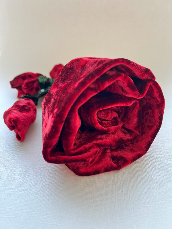 Handmade fabric red velvet flower brooch pin